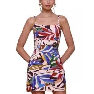 Avec Les Filles Women's Printed Square Neck Bodycon Mini Dress Boho Cream 6